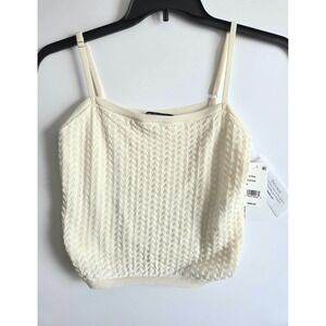 French Connection Cream Pointelle Knit Camisole Top Adjustable Straps Size S